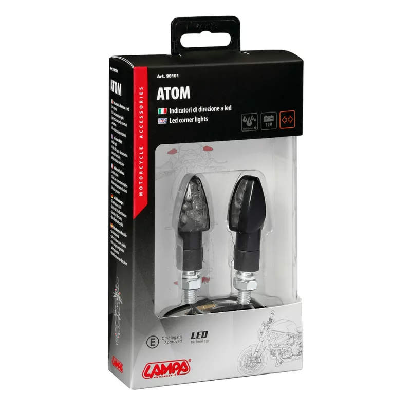 Semnalizări moto LED 12V Atom, negre, set 2 buc, omologare E