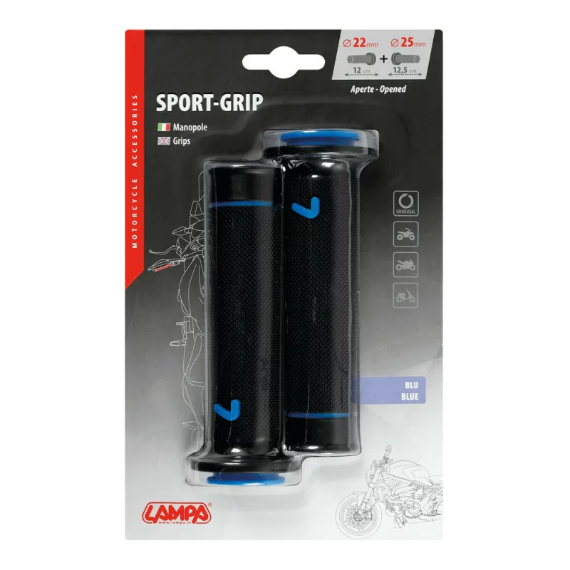 Mânere ghidon moto universale Sport-Grip, 2 bucăți, negru/albastru