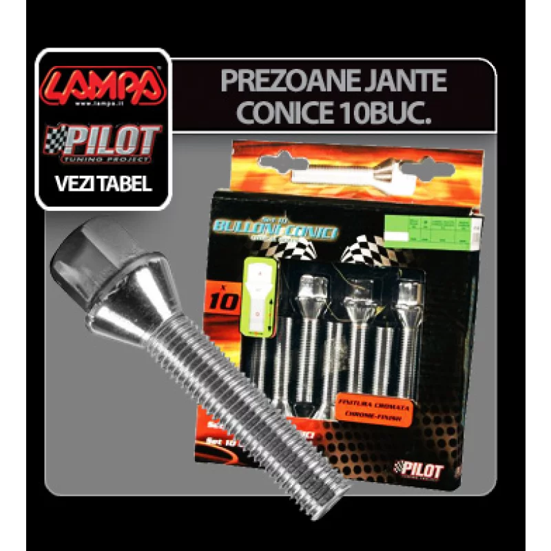 Set 10 prezoane jante conice M12x1,25 din otel aliat cromat