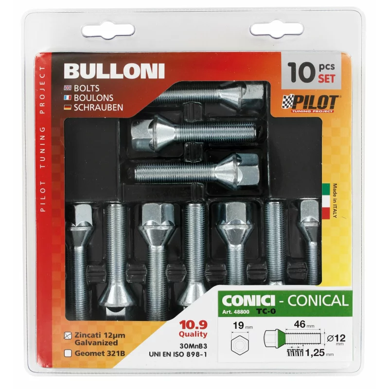 Set 10 prezoane jante conice M12x1,25 din otel aliat cromat