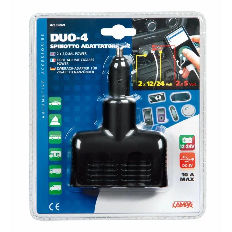 Priza dubla auto rabatabila 12/24V cu 2 porturi USB Duo-4