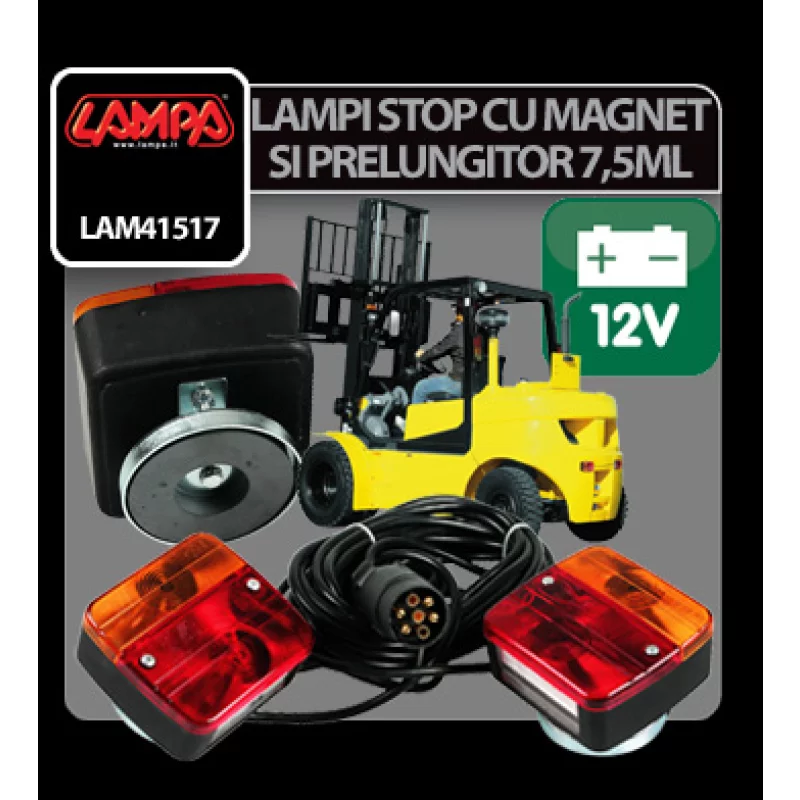 Set lămpi stop magnetice 12V pentru remorcă cu cablu 7,5 m, Lampa