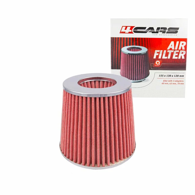 Filtru aer conic sport 4Cars crom rosu cu adaptoare 60-70 mm