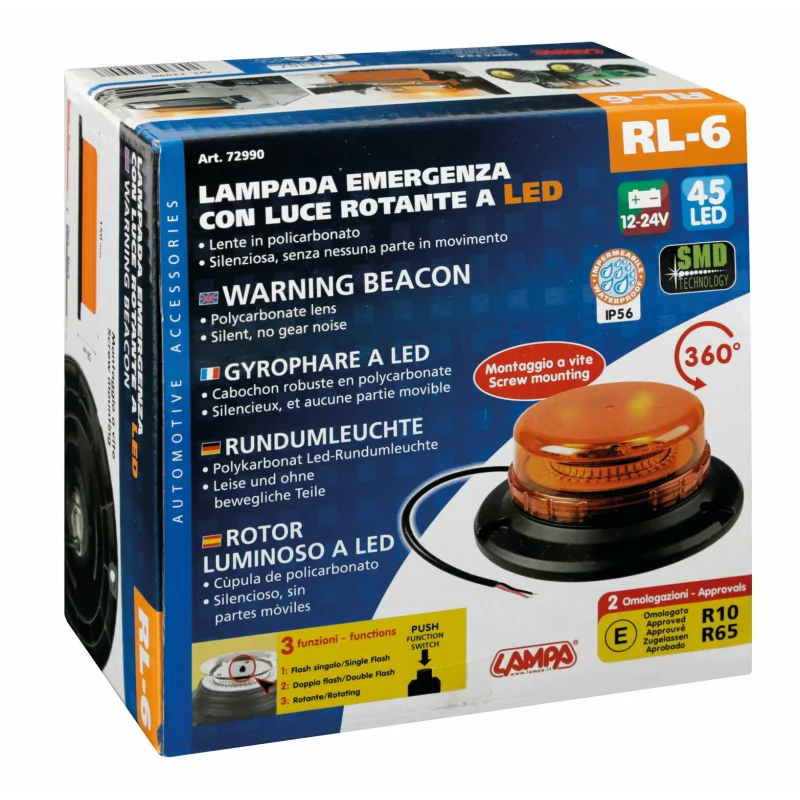 Girofar stroboscopic LED galben 12/24V omologat, 45 LED-uri, 150 mm