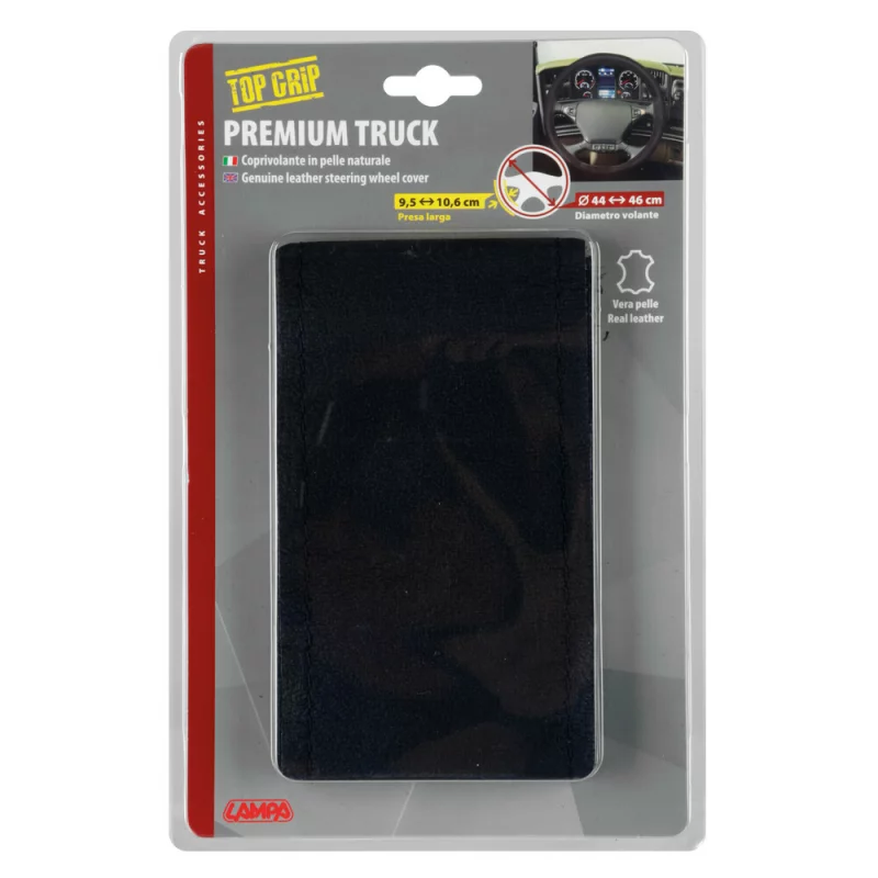 Husă volan camion din piele autentică Premium, M, Ø 44-46 cm, negru