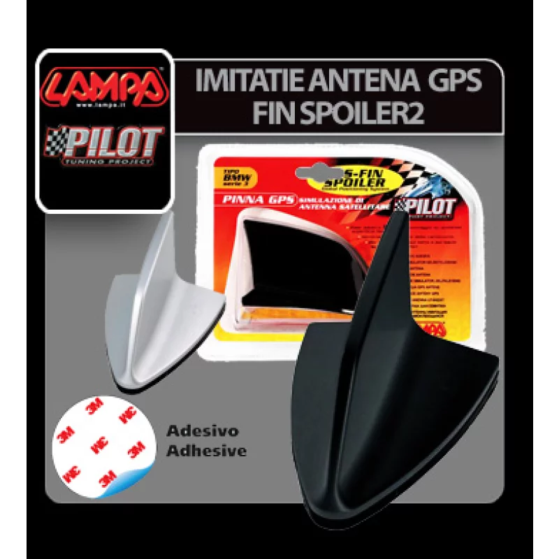 Imitație antenă GPS auto Fin Spoiler 2, negru, montaj cu adeziv 3M