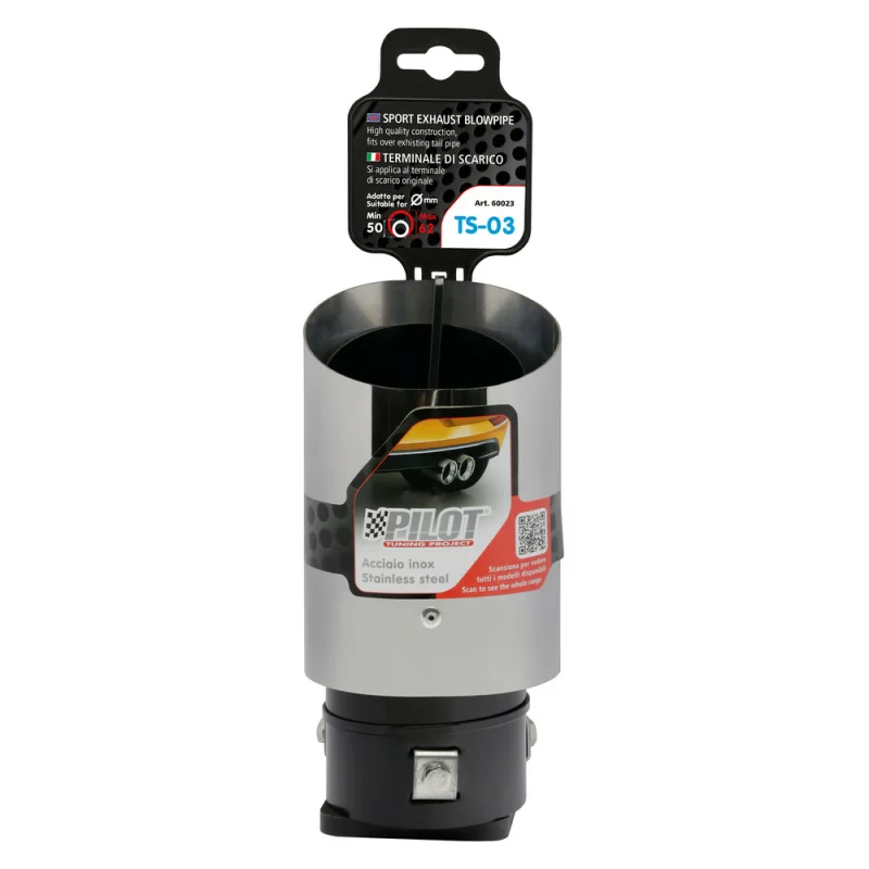 Ornament tobă eșapament TS-03 din inox lustruit, sunet sport, Ø50-62 mm