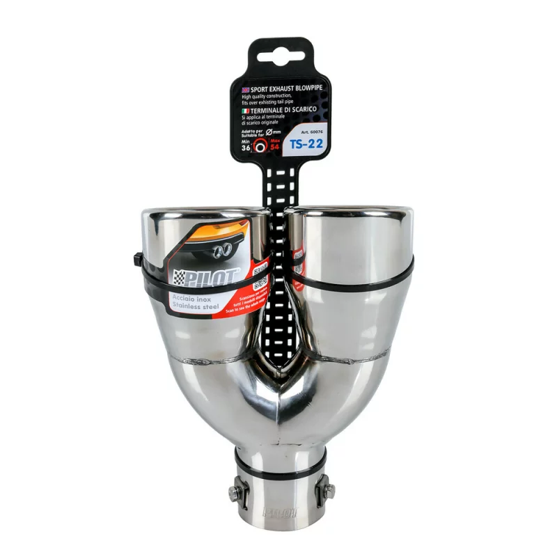 Ornament tobă eșapament dublu TS-22 din inox lustruit, 36-54 mm