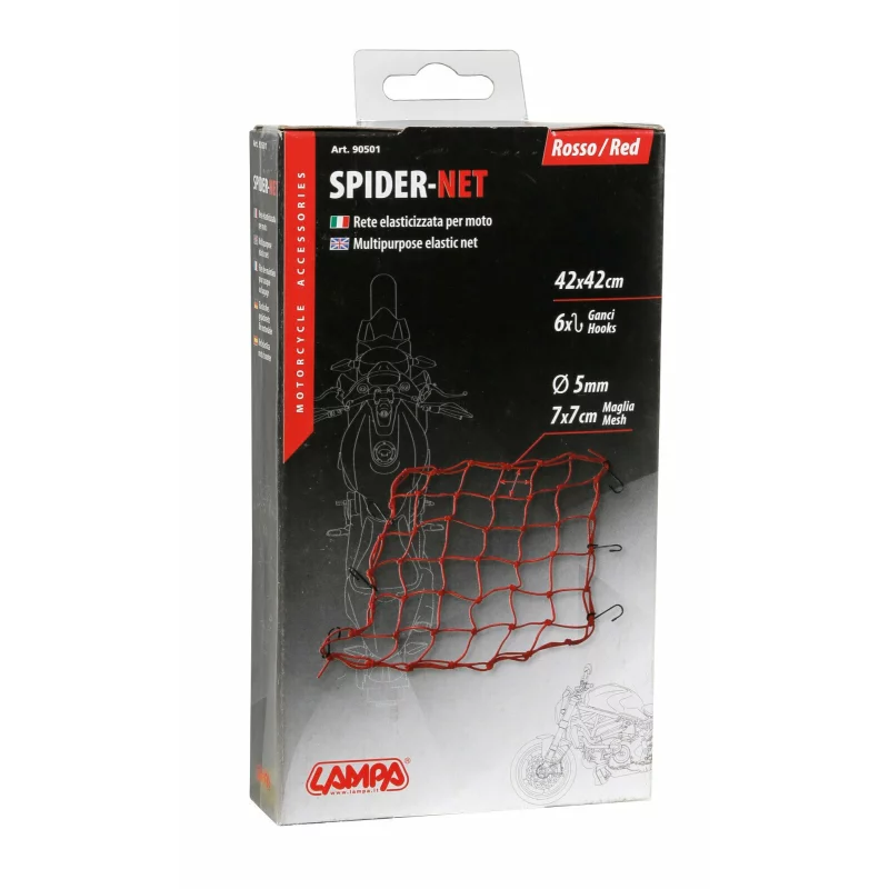 Plasa elastica pentru fixat bagaje Spider 42x42 cm, rosie, 6 carlige