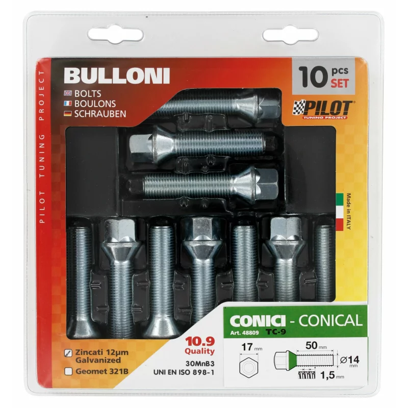 Set 10 prezoane conice pentru jante originale M14x1,5, 50 mm, TC9