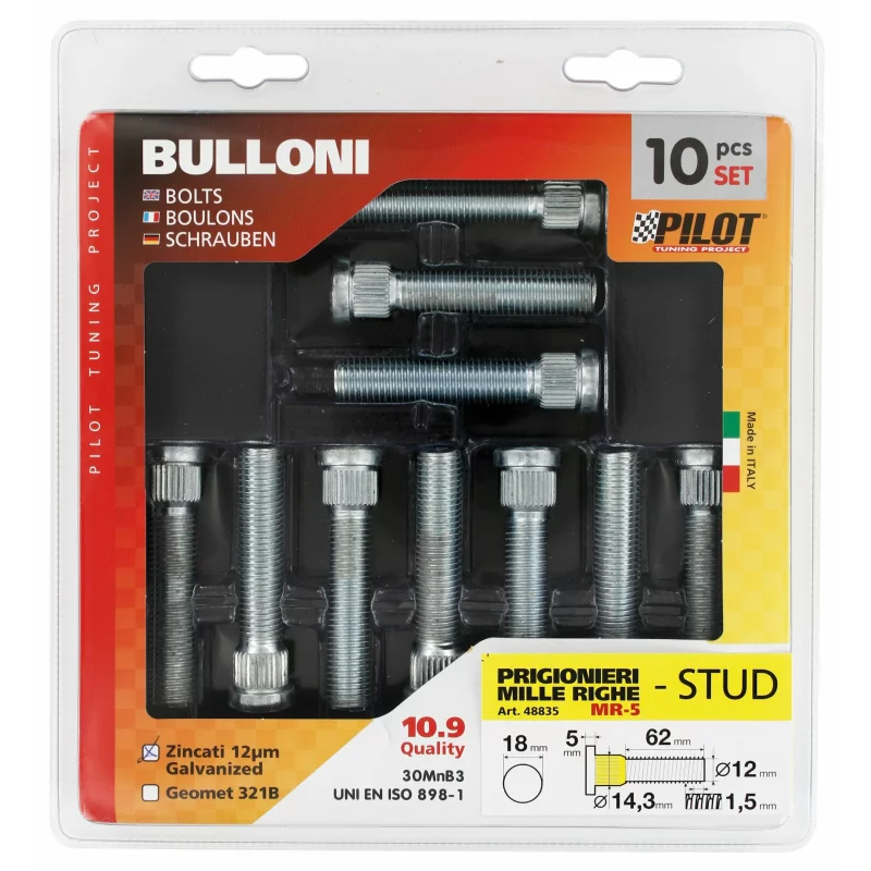 Prezoane jante cu caneluri M12x1,5, 62 mm, set 10 buc, MR5