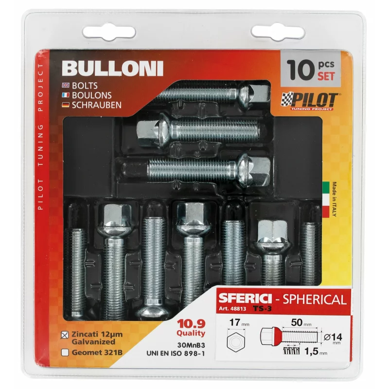 Set 10 prezoane jante sferice M14x1,5 R12, 50 mm, cap 17 mm