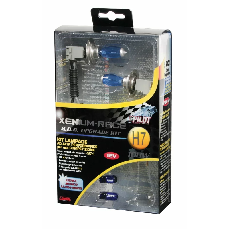 Set 2 becuri halogen auto H7 12V 100W Xenium Race PX26d cu pachet bonus