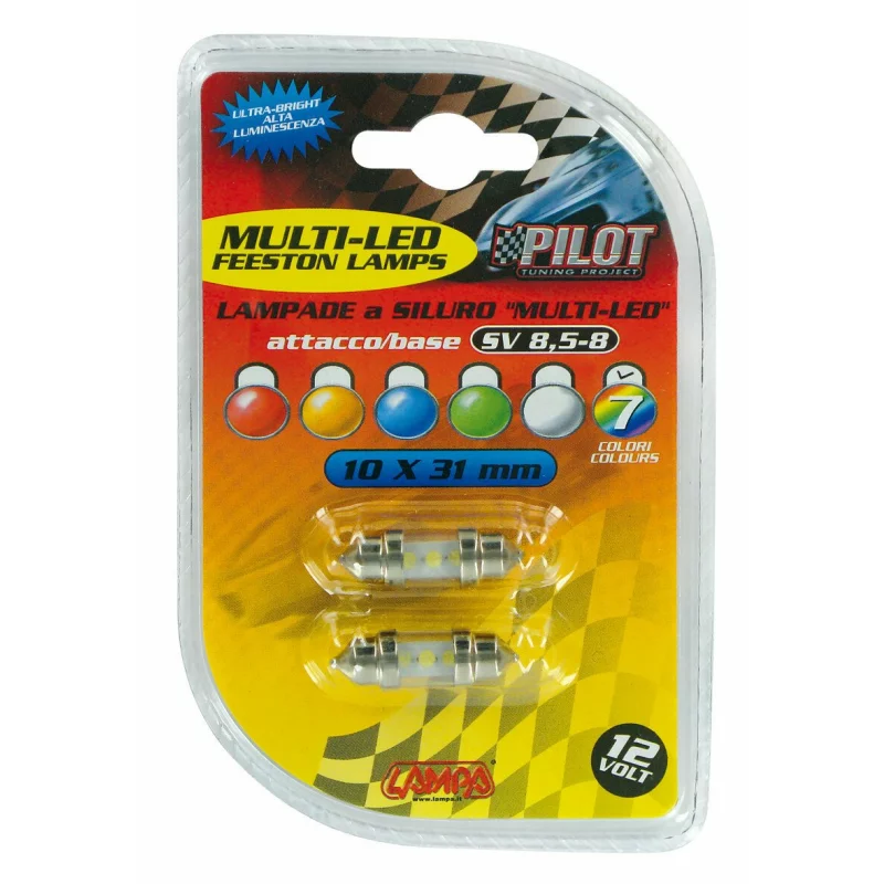 Bec LED sofit 12V 10x31mm cu 3 LED-uri, SV8.5-8, curcubeu, set 2 buc