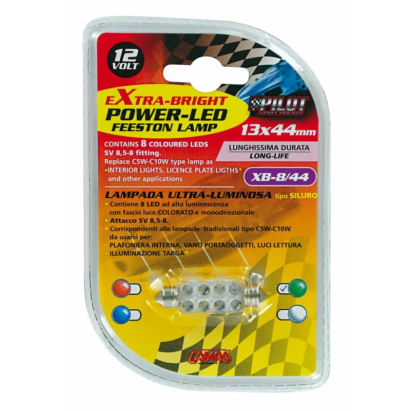 Bec LED sofit 12V verde, 8 LED, 13x44 mm, pentru plafoniera si numar