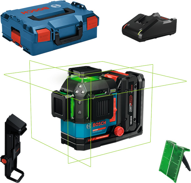 Nivela laser Bosch 18V cu linii verzi 360°, 120 m, acumulator si incarcator