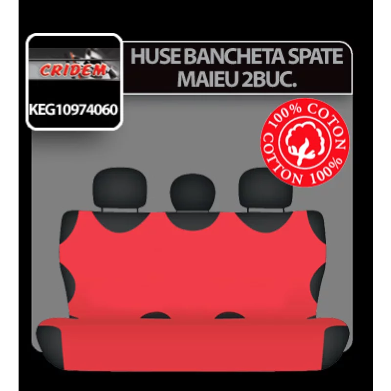 Huse bancheta spate auto tip maieu, 2 piese, bumbac, rosu