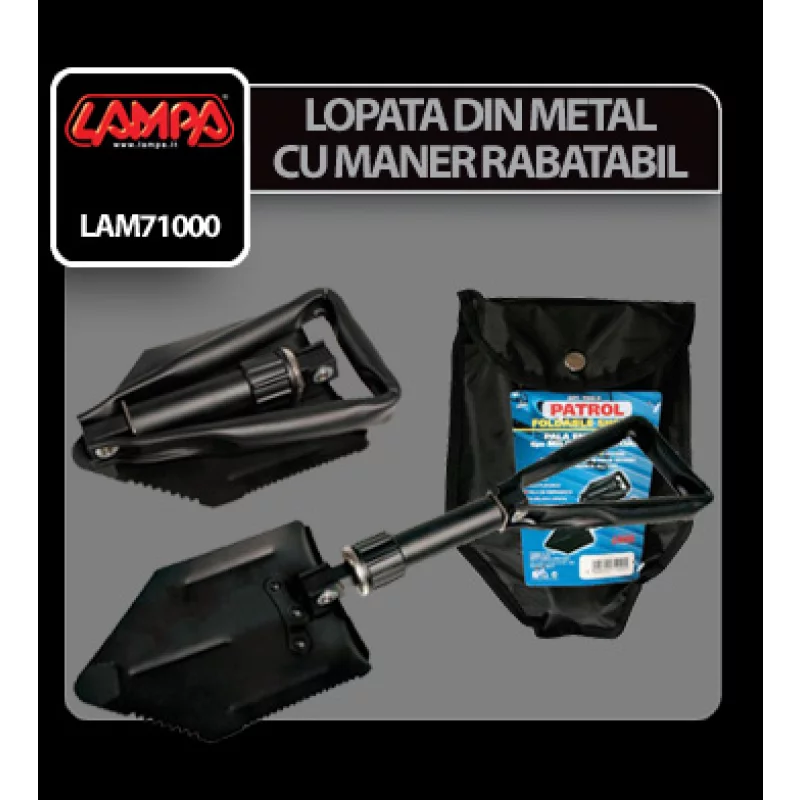 Lopată pliabilă din metal Patrol, cu mâner rabatabil și husă, 58 cm