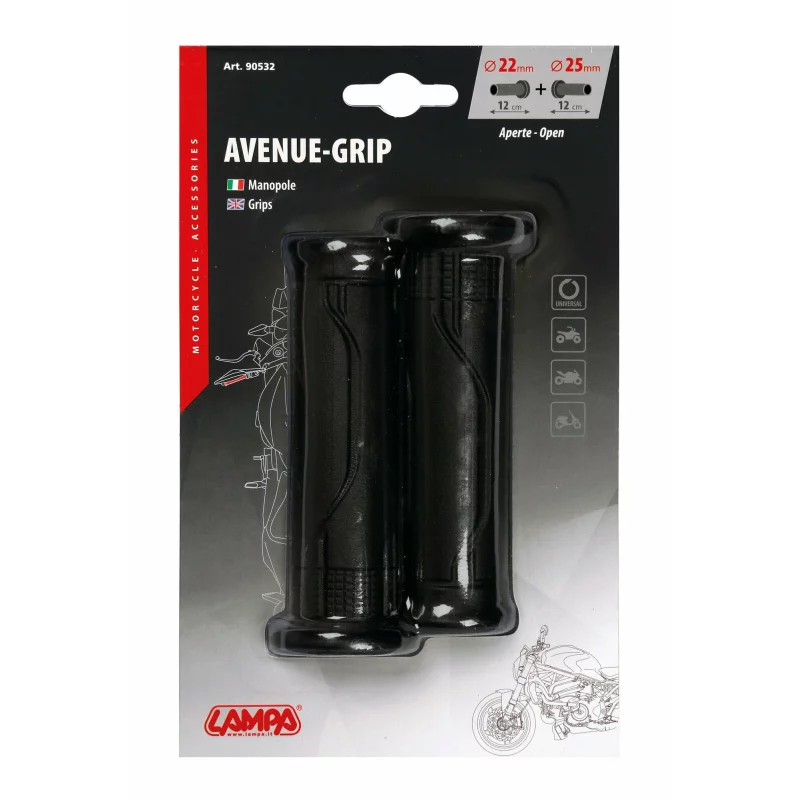 Mânere ghidon moto universale Avenue Grip negre, 2 bucăți