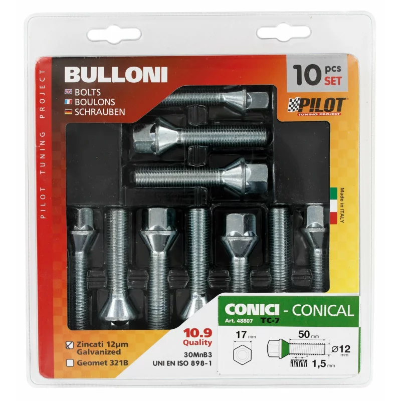 Prezoane conice pentru jante M12x1,5, 50 mm, set 10 buc, TC7