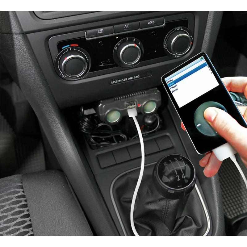 Priză dublă brichetă auto 12/24V cu 2 porturi USB, cablu 150 cm