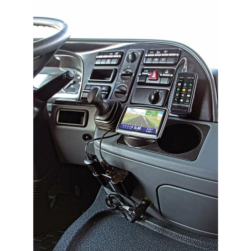 Priză dublă brichetă auto 12/24V cu 2 porturi USB, cablu 150 cm