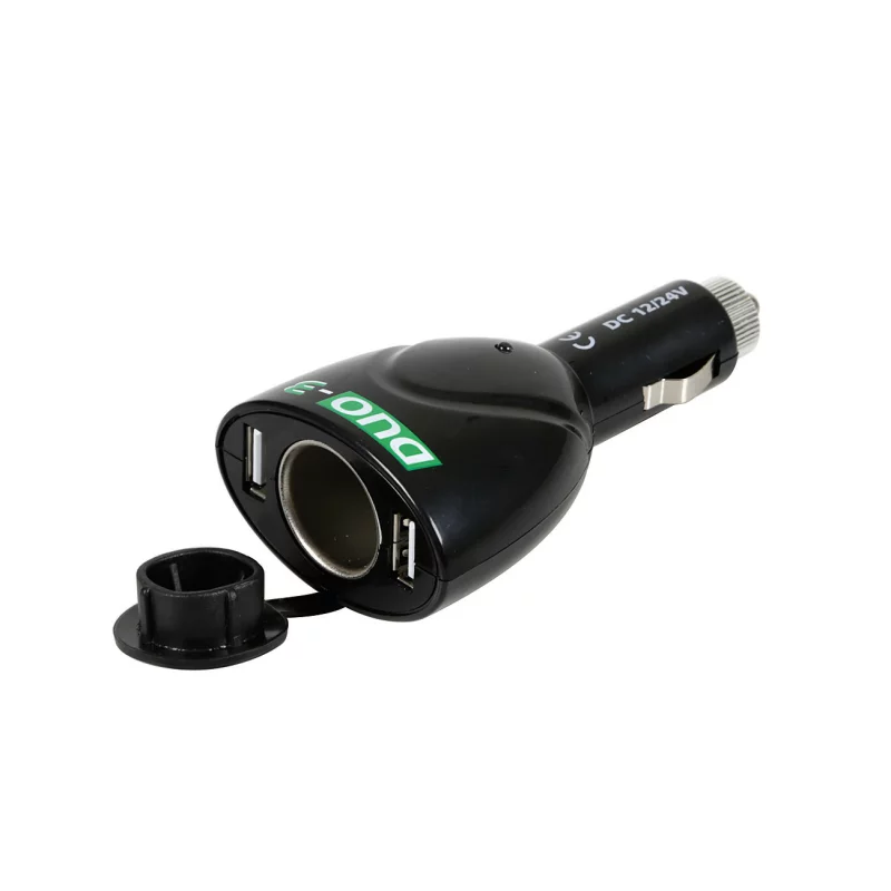 Priză triplă brichetă auto Duo-3 12V cu 2 porturi USB, Lampa