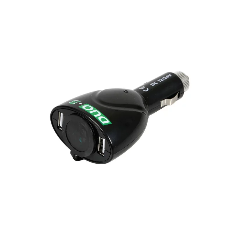 Priză triplă brichetă auto Duo-3 12V cu 2 porturi USB, Lampa