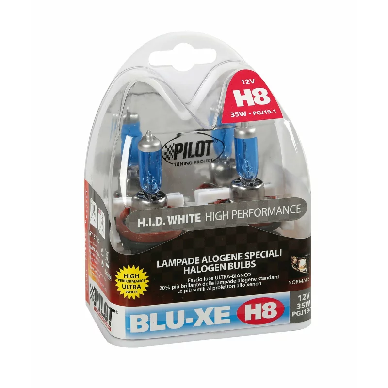Set 2 becuri halogen auto H8 35W 12V PGJ19-1 Blu-Xe, lumină albă