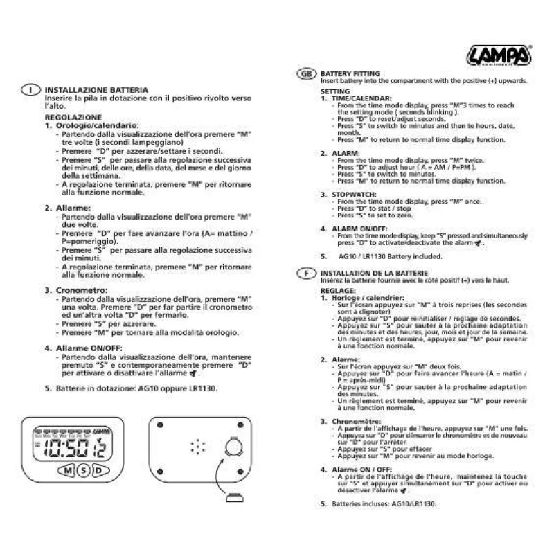 Ceas de bord digital Jumbo cu display LCD mare si suport reglabil
