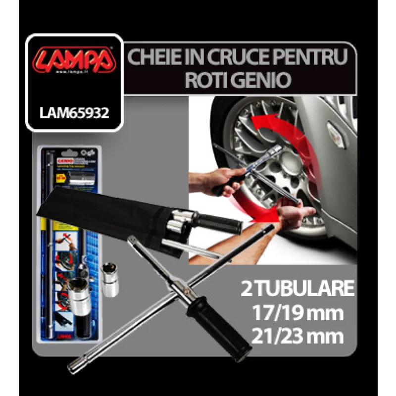 Cheie în cruce pentru desurubat prezoane roți cu adaptoare 17-23 mm Genio