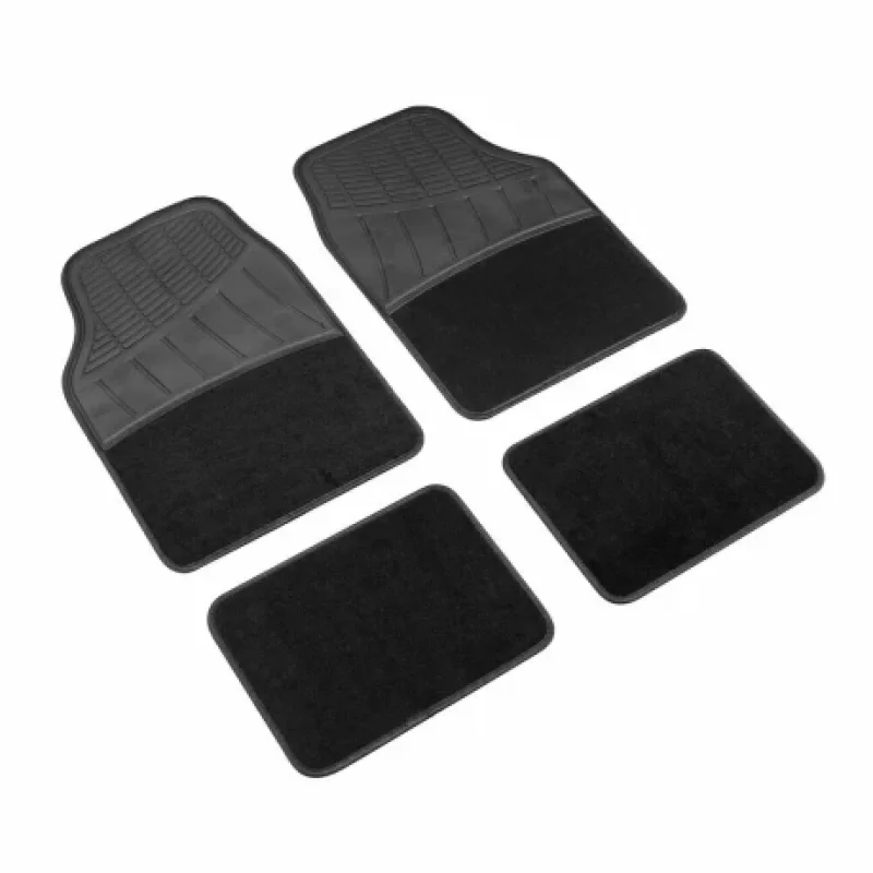 Covorașe auto universale Fusion din PVC și mochetă, set 4 buc, negre