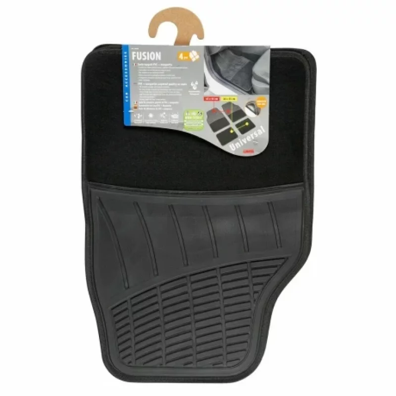 Covorașe auto universale Fusion din PVC și mochetă, set 4 buc, negre