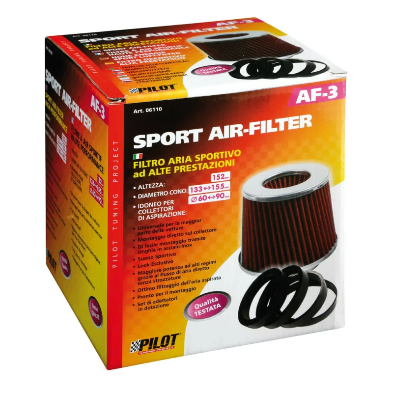 Filtru aer conic sport AF-3 universal, lavabil, cu adaptor 60-90 mm