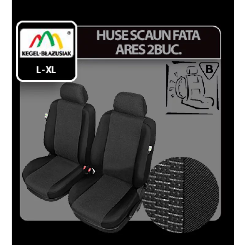 Huse scaun față auto Ares, 2 bucăți, compatibile airbag, mărimea XL