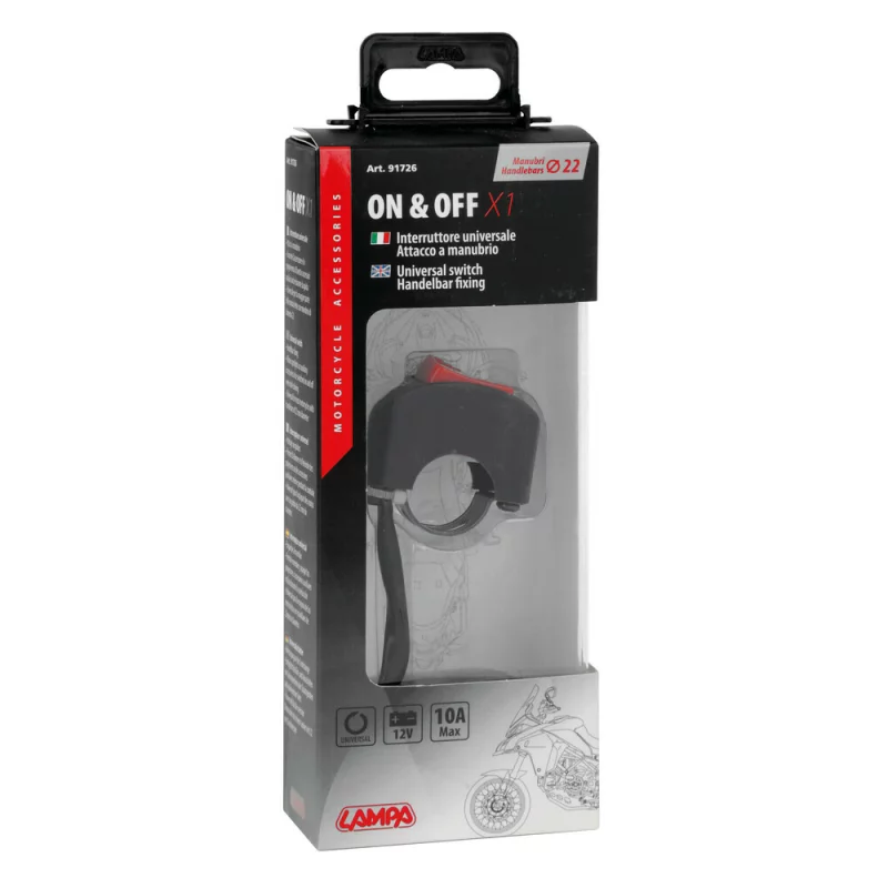 Intrerupator universal On-Off pentru ghidon moto 12V 10A, prindere 22 mm
