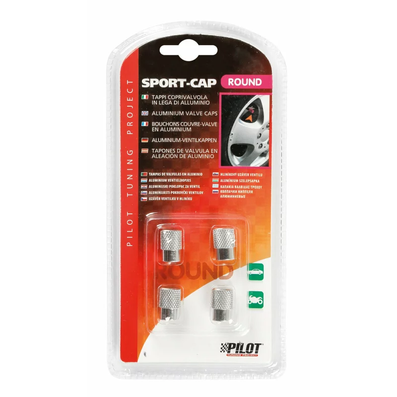 Set 4 capace valve Sport Cap din aluminiu, universale auto si bicicleta