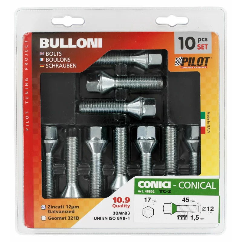 Prezoane jante conice M12x1,5, 45 mm, set 10 buc, otel cromat