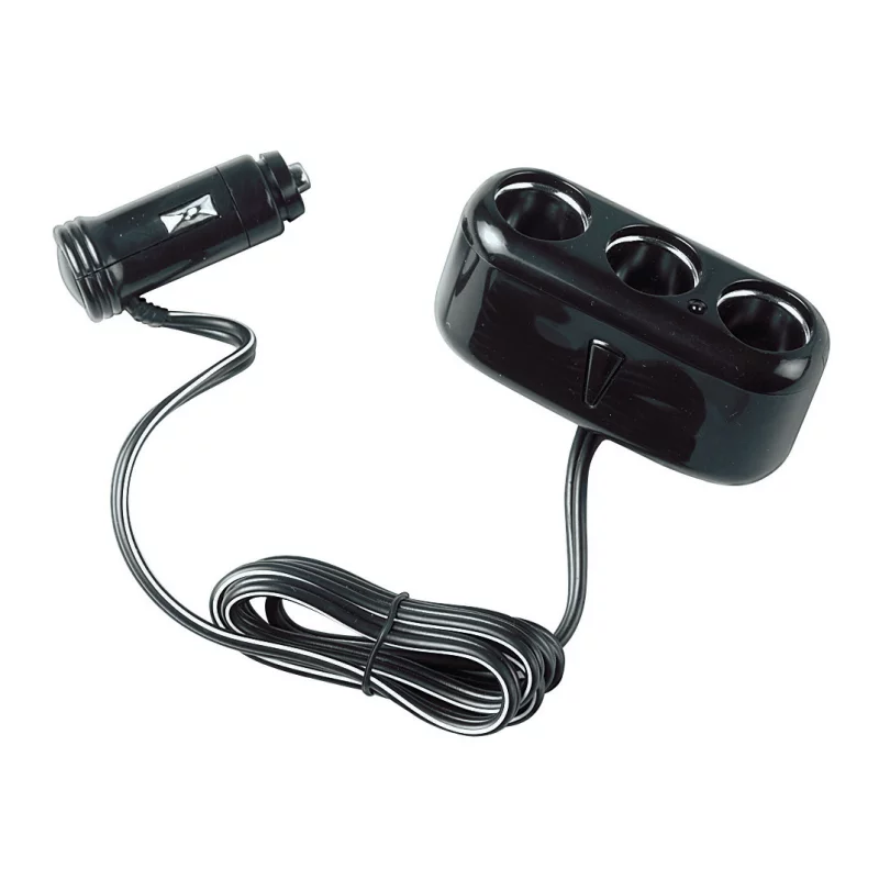 Priză triplă brichetă auto 12/24V cu cablu prelungitor 200 cm Lampa