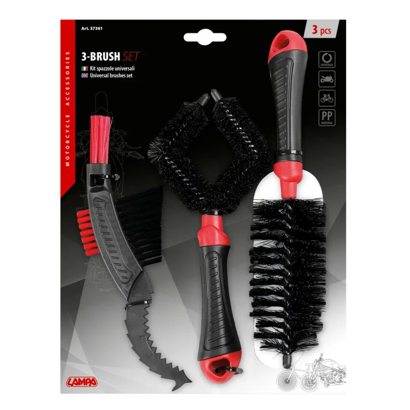Set 3 perii pentru curatarea motocicletei si bicicletei Lampa