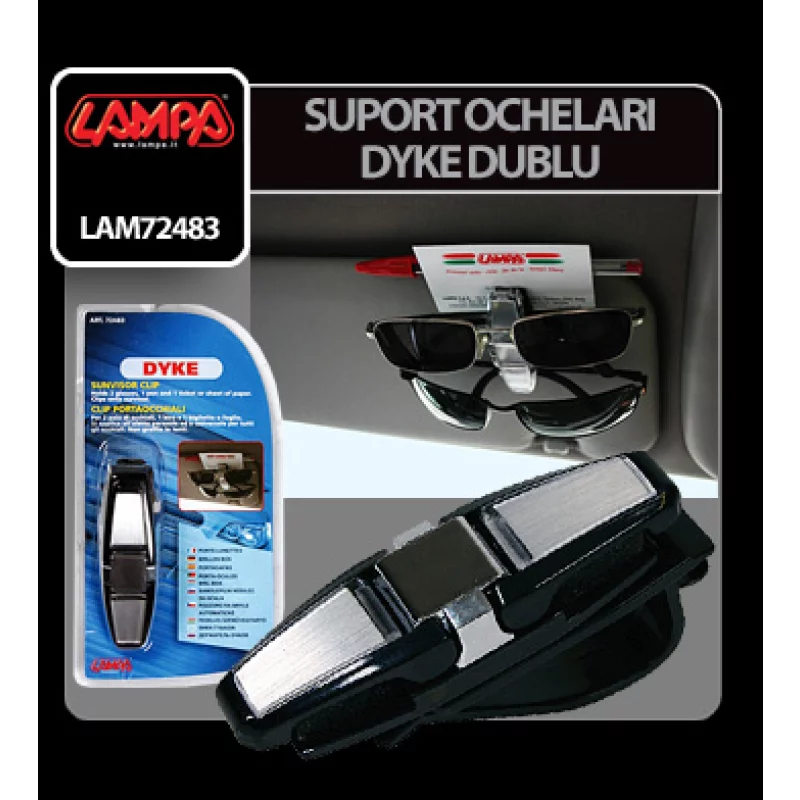 Suport dublu pentru ochelari auto Lampa Dyke, cu prindere pe parasolar