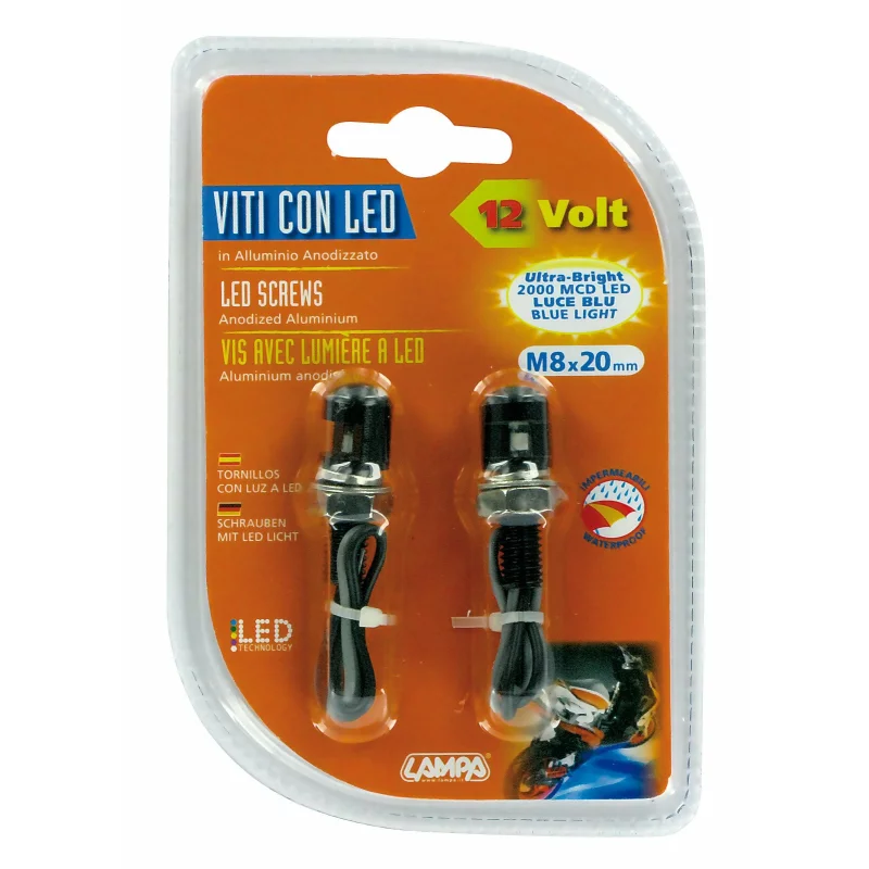 Șuruburi M8 cu LED albastru pentru motocicletă, negre, 12V, set 2 buc