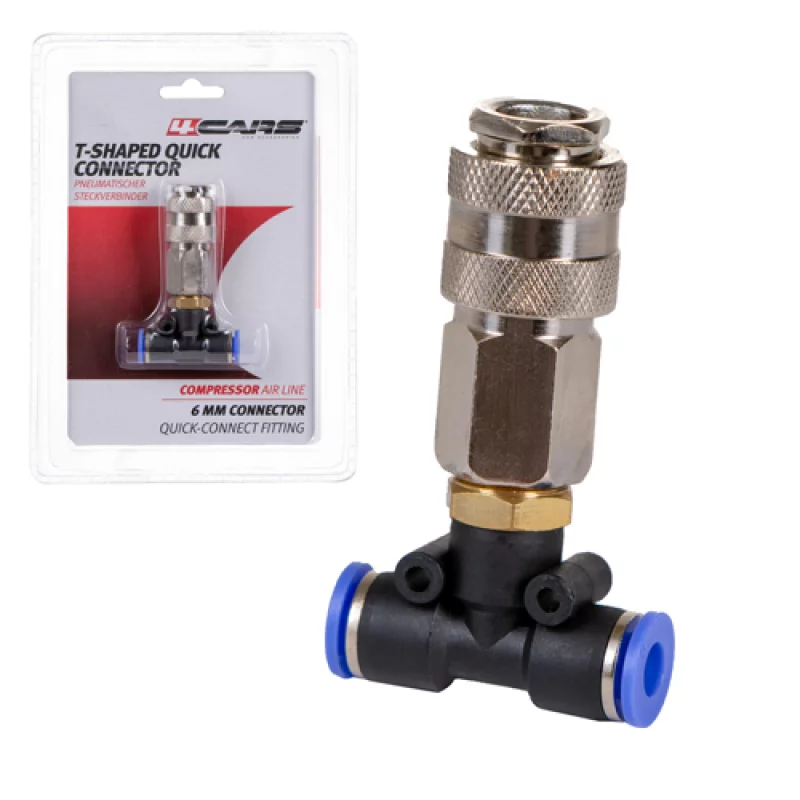 Cuplă rapidă aer T-1 pentru furtun aer comprimat 6 mm, max. 13 bar