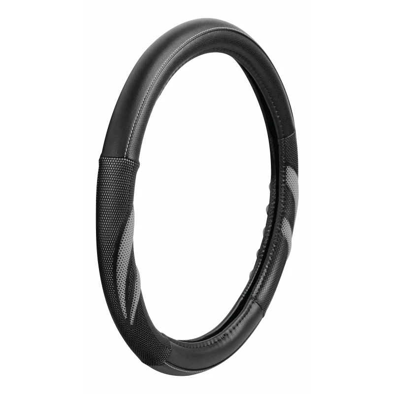 Husă volan Suzuka din imitație piele, M, 37-39 cm, negru/gri