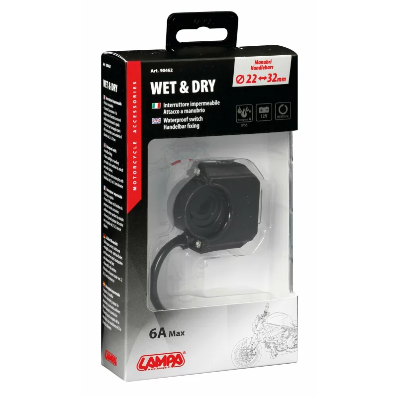 Intrerupator basculant impermeabil pentru ghidon moto 12V 6A, negru
