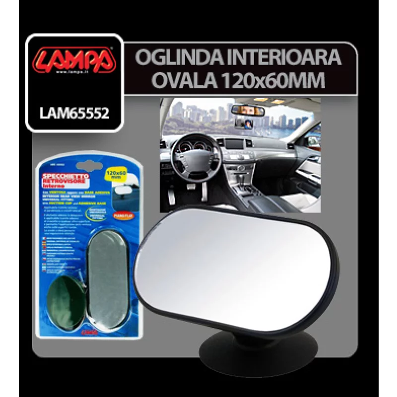 Oglindă interioară auto ovală cu ventuză, 120x60 mm, Lampa