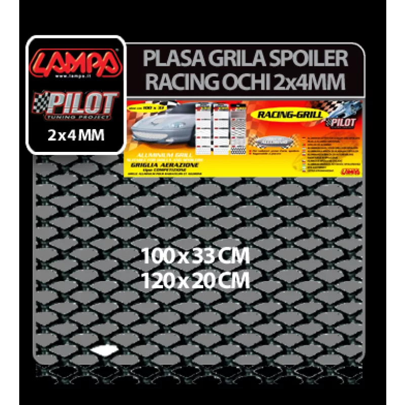 Plasă grilă spoiler Racing neagră 120x20 cm, ochiuri mici 2x4 mm