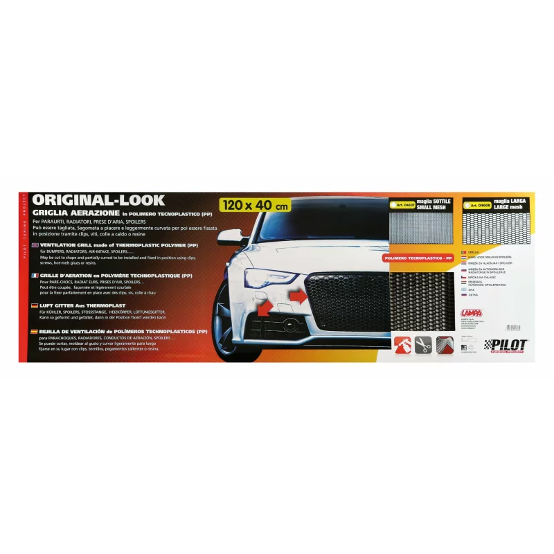 Plasă grilă spoiler auto din plastic negru, hexagon mic 8x18 mm, 120x40 cm