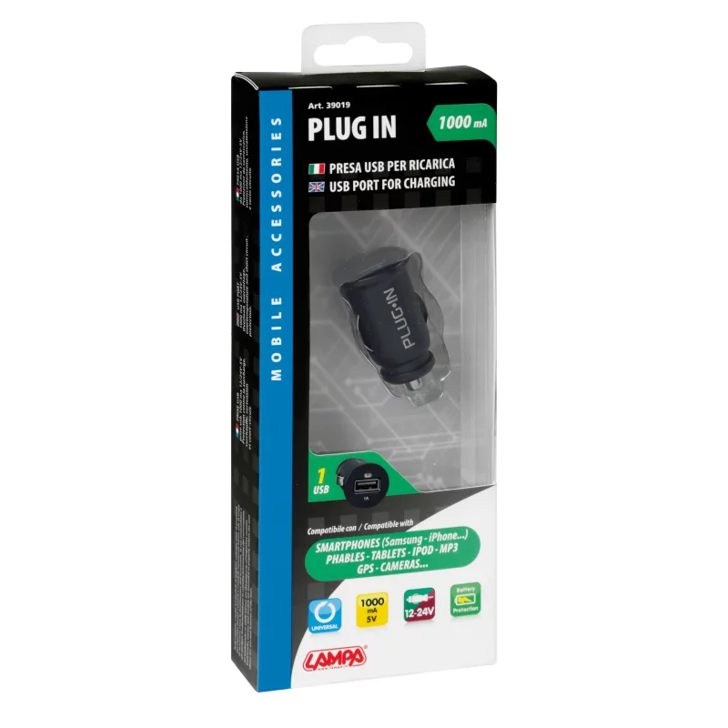 Priză USB auto pentru brichetă 12/24V, 1A, cu indicator LED Lampa