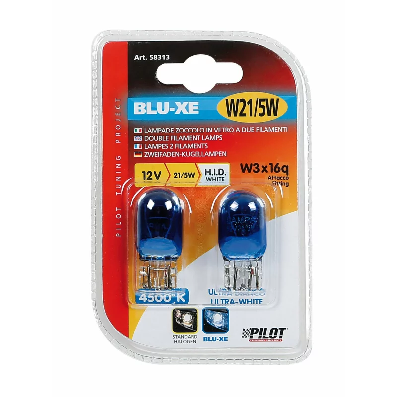 Bec auto Blu-Xe W21/5W 12V cu dublu filament, albastru, 2 buc